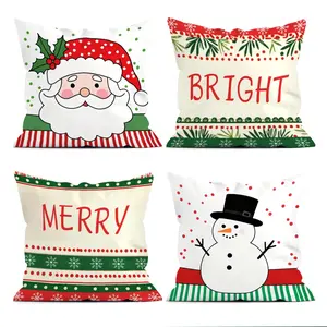 4pcs Polka Dot Santa Claus and Snowman Pattern Cushion Covers, Single Side Print, Home Decor for Living Room Bedroom, All Season Use