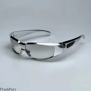 Men's Silver Glitter Square Sunglasses - 1-Pack Reflective Frame, Cyberpunk High-Tech Design, Outdoor Sports Eyewear, Men's Accessories