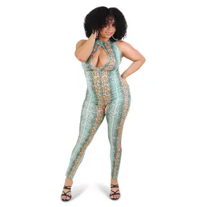 Turquoise Snake Print Skinny Jumpsuit