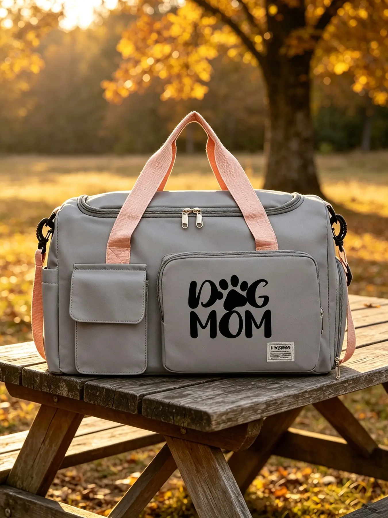 Dog Mom Travel Bag, Large Capacity Portable Pet Lovers Backpack, Plain Textile Design, Minimalist Style, All-Seasons Use, Handheld & Crossbody Option