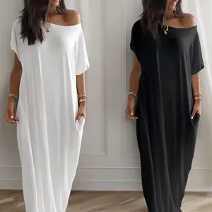 Women's Solid Color Batwing Sleeve Lounge Dress - Loose-Fitting Casual Comfy Minimalist Short Sleeve Nightdress for Daily Wear Loungewear Ladies Sleepwear for All Seasons Women'swear Leisure - Light Womenswear - Valentine's Day gift