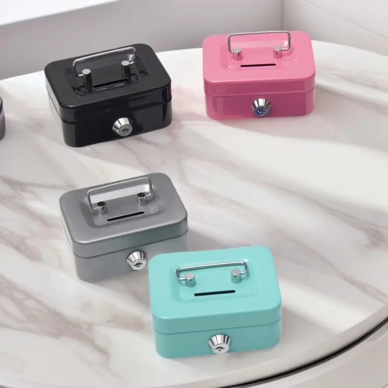 Mini Money-Saving Metal Construction Key Lock Storage Box with Keys, 1-Count Multipurpose Portable Coin Deposit Box with Handle, Cash Box with Lock, Universal Money Box and Room/Home Decor Supply, Security Safe #GLOBAL PICKS-MM1