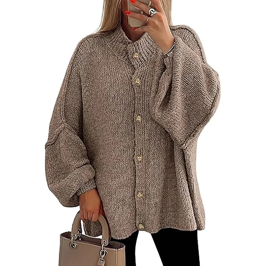 PrettyGarden Women's Winter Button Down Cardigan Sweaters Mock Neck Lantern Long Sleeve Chunky Knit Jacket Trendy Outerwear PrettyGarden Women's Winter Button Down Cardigan Sweaters Mock Neck Lantern Long Sleeve Chunky Knit Jacket Trendy Outerwear