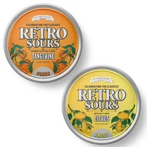 Retro Sours Hard Candy Duo Pack – Zesty Lemon & Juicy Orange Flavors, Extra Tangy Treats in Collectible Tins by Iconic Candy