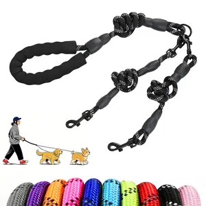 Dual Dog Leash - 360° Swivel No Tangle Walking Leash, Detachable Design with Reflective Strips & Shock Absorbing Bungee, Fit for Small Medium Large Dogs (Orange, Double Leashes-L)