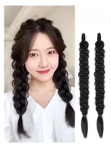 Women's Braided Ponytail Braid Double Ponytail Natural Fishbone Twist Long Hair Wig, Stylish and Durable Synthetic Fiber
