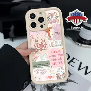 Phone Case for iPhone 15 16 14 Pro Max 13 12 11 XR XS Plus E  Floral Faith Pattern Anti-Scratch Shockproof TPU Bumper Drop-proof Cover Cellphone Protective Casing