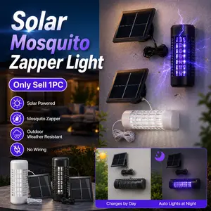 Solar Split Mosquito Zapper Lamp Outdoor Waterproof Style, Separate Solar Panel Insect Control Light with Auto Dusk On, LED Lighting and Wall Mount Design,Split Solar Bug Zapper, for Garden, Yard, Patio, Porch, Balcony, Courtyard and Home Outside