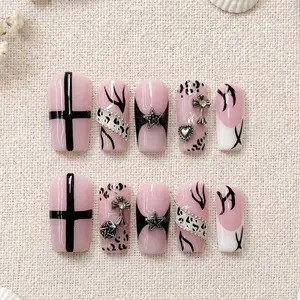 Divineluxe Nails｜10PCS 100% Handmade Press-On Nails｜Reusable Colorful Art Acrylic Stylish｜Luxury Gothic Leopard｜D155 1.0 Inch