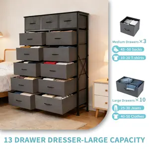 Living Room 13 Fabric Drawers Cabinet Storage Organizer Cabinet Adjustable Feet Steel Frame Assembly Closet For Furniture