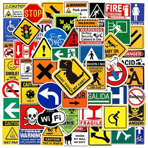 Warning Signs Series Graffiti Stickers, 100pcs Sticker Pack DIY Creative Decorative Stickers, Waterproof Durable Sticker, Decals for Laptops, Smartphones Suitcase, Decoration Sticker