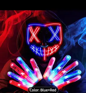 Purge Mask with Glowing Gloves Blue Red Color Light Up Accessories for Purge Theme Events Glowing Mask LED