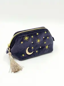 Star Moon Decorative Embroidered Handbag, Inner Pocket Storage Bag, Home Use Travel Essential, Elegant Makeup Bag, Handheld Cosmetic Pouch