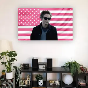 Edward Cullen Pink US Flag | Twilight Vampire Wall Flag | Robert Pattinson Aesthetic Dorm Decor | Frat Room Movie Flag