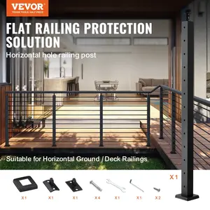 VEVOR Cable Railing Post Level Deck Stair Post 42 x 1.97 x 1.97" Cable Handrail Post Stainless Steel Brushed Finishing Deck Railing Pre-Drilled Pickets with Mounting Bracket Stair Railing Kit Black