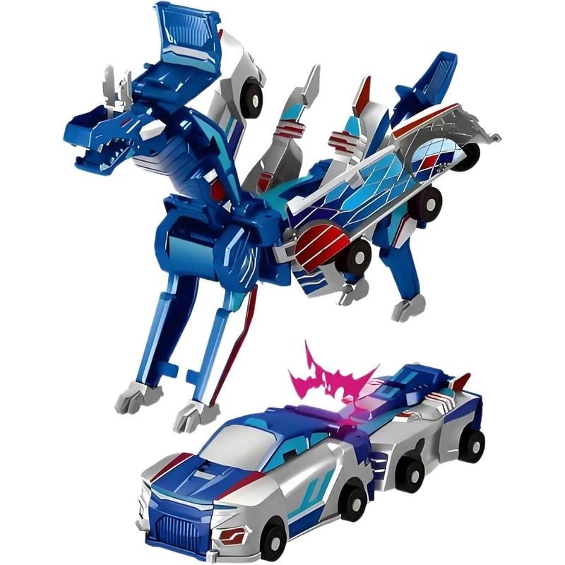 Transforming Dinosaur Toys, 2 in 1 Magnetic Cars Collision Transform into Dino Toys, for Boys Girls Toy Age 2-12, Christmas Birthday Gift(Blue Dragon)