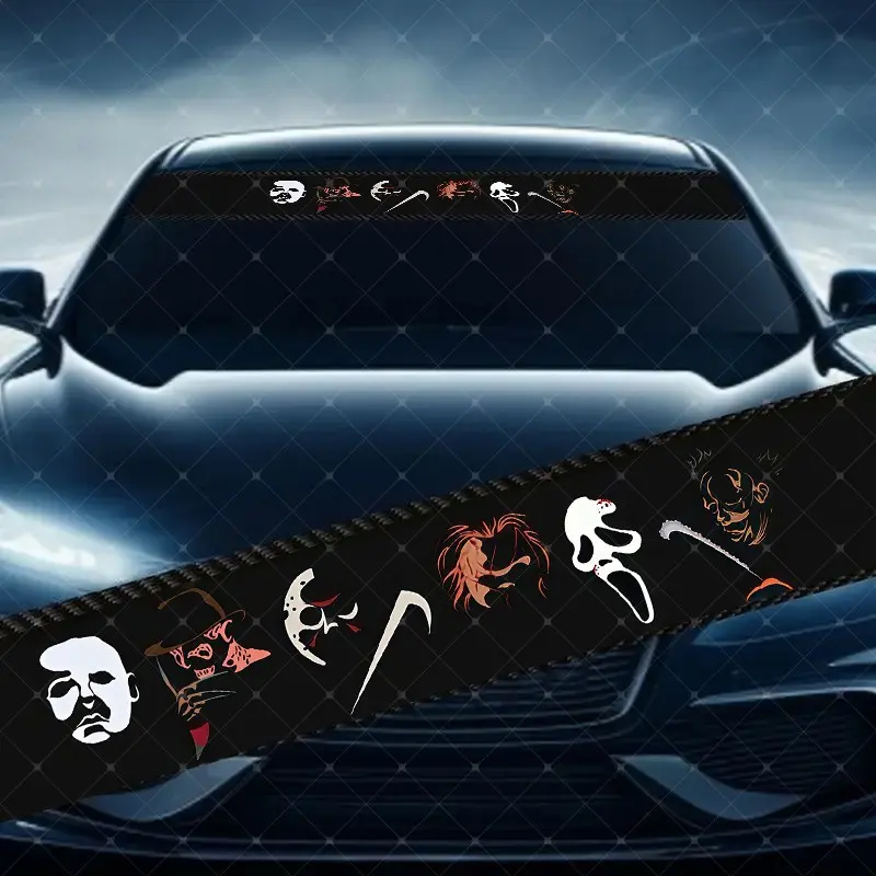 Horror Atmosphere Scary Theme Car Windshield Sticker, Vehicle Exterior Decoration, Decorative Vinyl Decal, Car Decals, Stickers For Cars, Scratch Cover Waterproof UV Protection, Suitable for All Cars