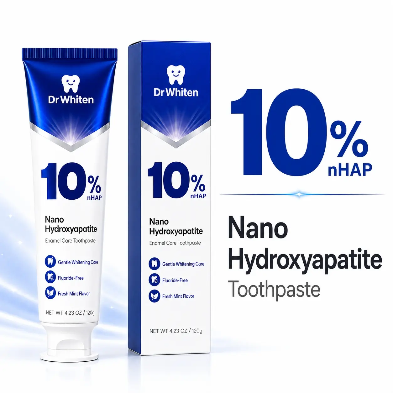 DrWhiten 10% Nano Hydroxyapatite Toothpaste, 4.23 oz Dentist Formulated– Enamel-Strengthening • Fluoride-Free • Natural Peppermint • Ideal for Sensitive Teeth
