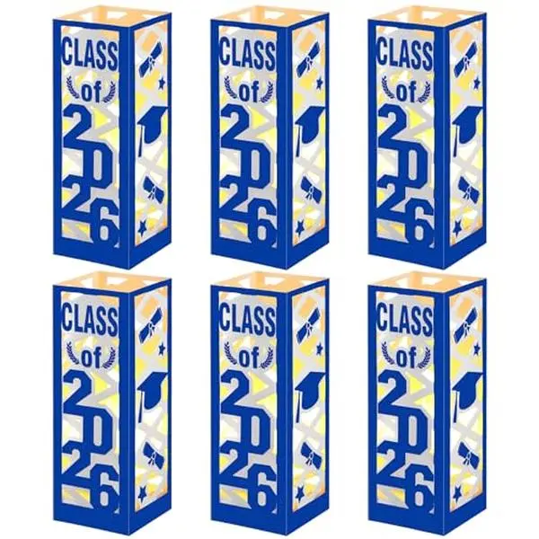6Pcs Graduation Centerpieces for Class of 2026, 7.8‘’H x 2.8'' W, Graduation Lantern Centerpieces with LED Lights for Graduation Party Table Decor, Graduation Table Centerpieces for Grad Party Ideas Gifts