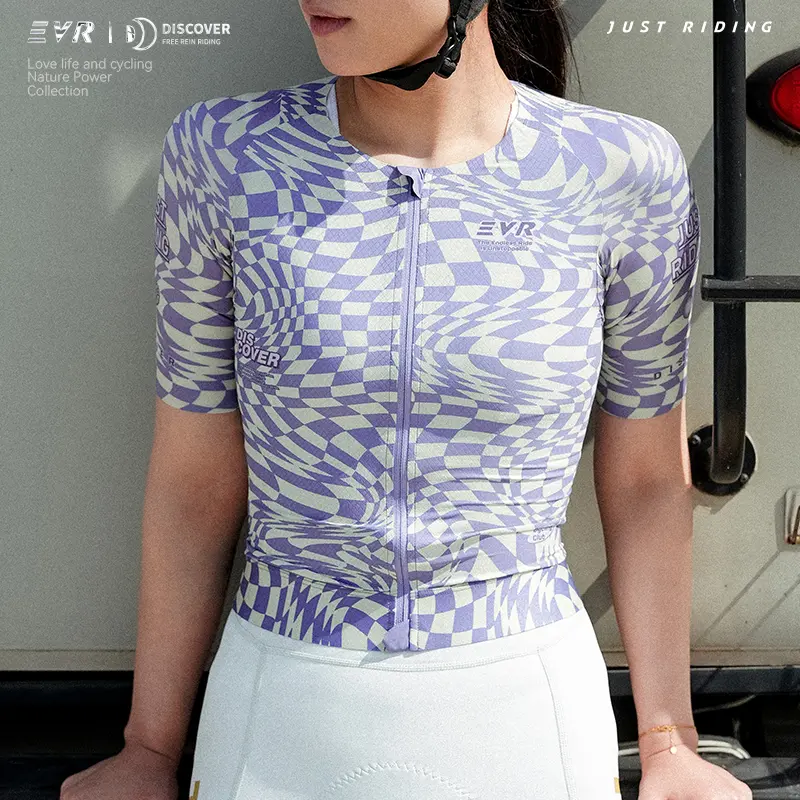 EVR Women's Fitted Biking Jersey, Breathable Graphic Print Top with Stretch Fabric - Quick-Drying for Summer Road Cycling
