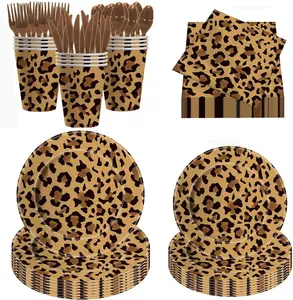 140 Pcs Leopard Print Party Decorations, Animal themed Birthday Party Decorations Include Plates, Cups, Napkins, Animal Cheetah Print Birthday Party Supplies Serves 20