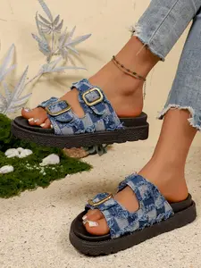 2026 Women's Buckle Up Sandals, Summer New Simple Fashion Thick Sole Platform Sandals, Plaid Color Outdoor Comfortable Versatile Soft Bottom Flip Flops