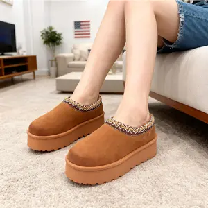 Women's Platform Fuzzy Slippers Mini Boots Suede Leather Fleece-Lined Indoor/Outdoor Casual Shoes Thick Sole Anti-Slip Comfy Fall Winter Footwear Short Ankle Booties【Size Small Up 1】DB