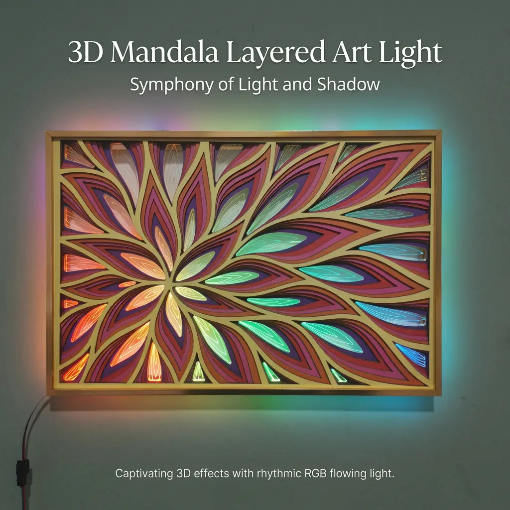 Flower Mandala Lamp 3D Layered Wall Art Neon Sign Room Wall Art for Living Room Home Decor Night Light Plaques Birthday Gift Wall Decor Wall Lamp Girl Boy Friend Christmas Gift