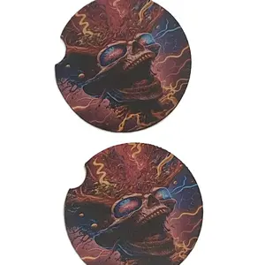 Electric Neon Skulls Sublimated Neoprene Car Coasters