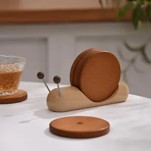 Cartoon Wooden Snail Coaster Set - Magnetic Storage, Heat Resistant Insulation Pad, Creative Decorative Accessory for Home & Dining Room, Cup/Mug/Pot Mat, Wooden Coasters