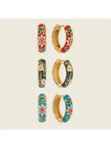 Chinese style high-end retro circle earrings, colorful flower dripping oil, new Chinese earrings, enamel earrings