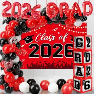 123PCS Class of 2026 Graduation Kit Balloon Boxes, Arch & Backdrop for Grad Party Decorations