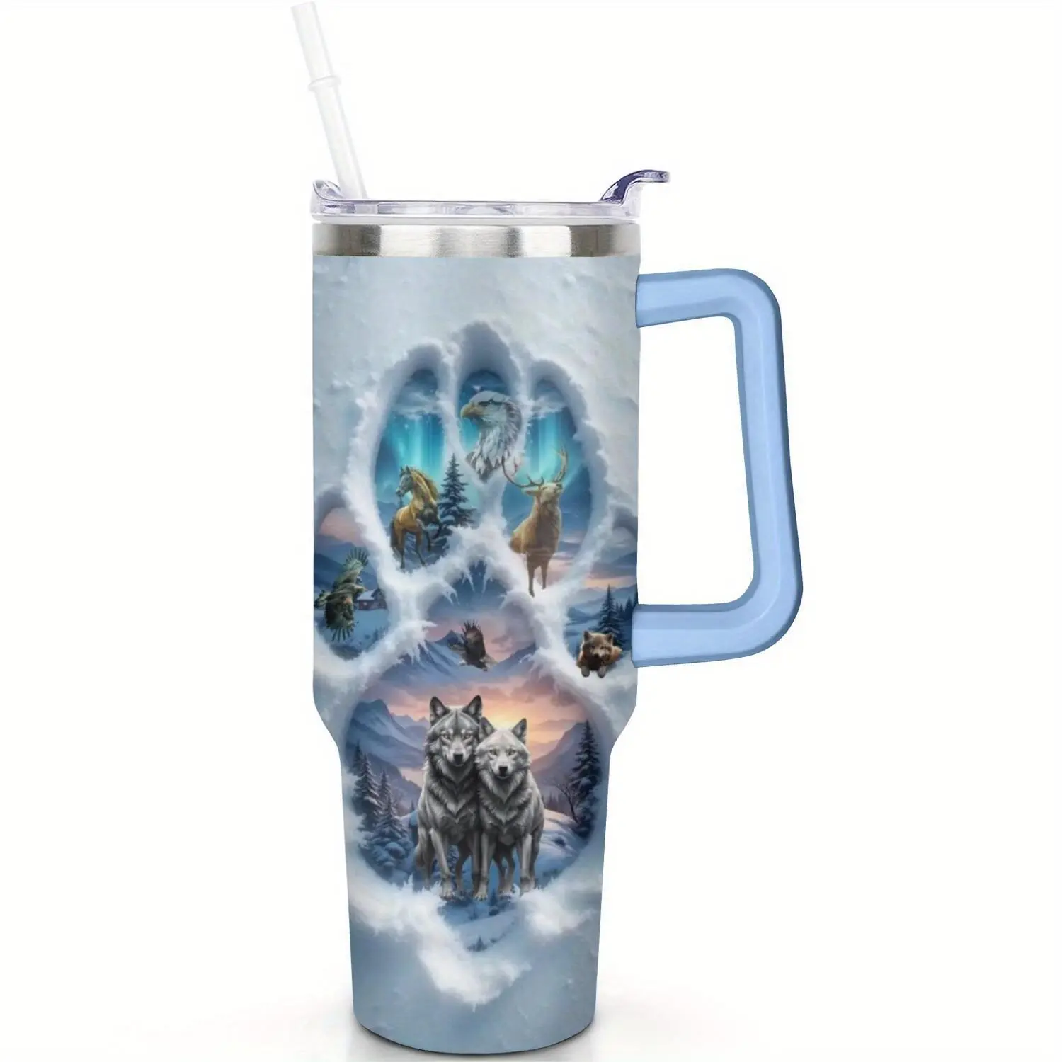 1pc Heavy-Duty Insulated Tumbler with Wolf pack design - Arctic Wolves Travel Mug, 24-Hour Cold & 12-Hour Hot Retention, Spill-Proof Lid, Rustproof 304 Stainless Steel Cup for Camping, Office, Hiking, Gifts for Outdoorsmen & Nature Lovers, Outdoor Drinkwa