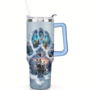 1pc Heavy-Duty Insulated Tumbler with Wolf pack design - Arctic Wolves Travel Mug, 24-Hour Cold & 12-Hour Hot Retention, Spill-Proof Lid, Rustproof 304 Stainless Steel Cup for Camping, Office, Hiking, Gifts for Outdoorsmen & Nature Lovers, Outdoor Drinkwa