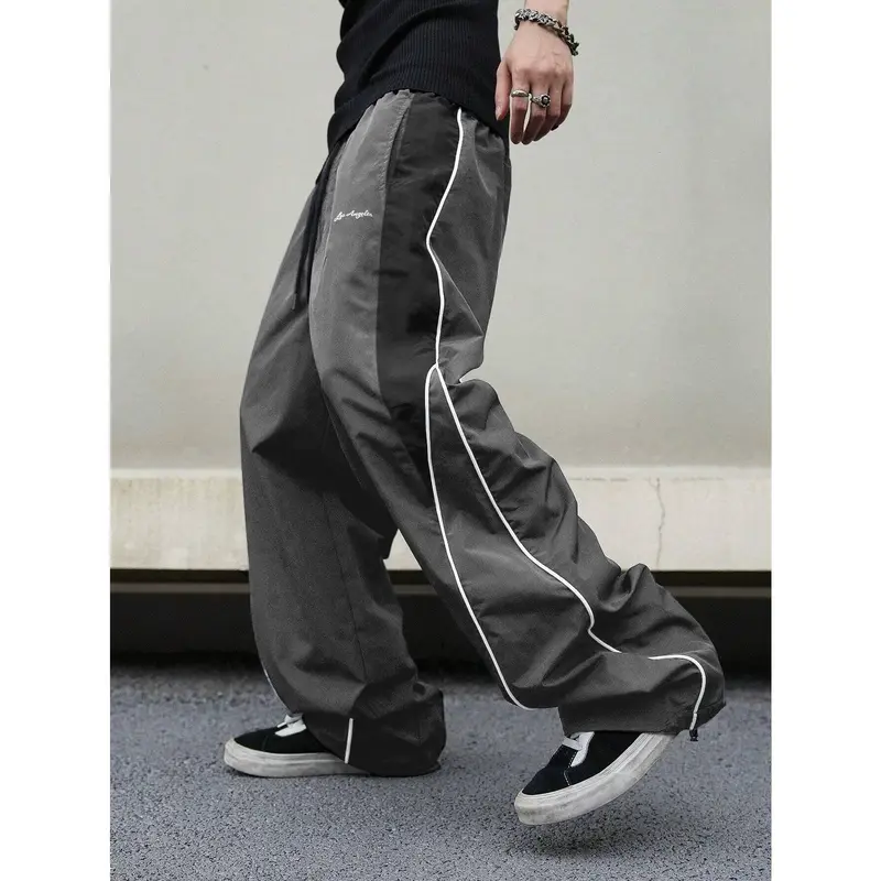 Men's Baggy Track Pants - Y2K Streetwear Loose Windbreaker Pants