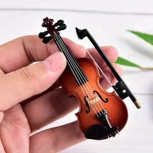 Mini Violin Model with Stand and Box, Random Color Bow Included, Perfect for Collectors and Music Enthusiasts, Compact Design