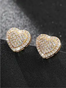 Cubic Zirconia Heart Decor Stud Earrings For Women For Party
