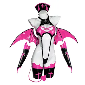 2026 Hottest Picks Little Devil Cosplay Costume |  Pink Premium PU Jumpsuit with Bat Wing & Love Heart Design （KO12 KORURACLUB）