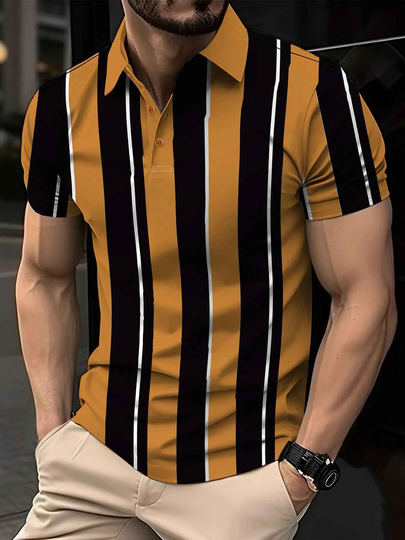 Men's Polo Shirt Short Sleeve, Colorblock Striped Classic Casual Polo Style Fitted Polo, Daily Home Outdoor Sports Shirt, Holiday Gift, Striped Polo Shirts