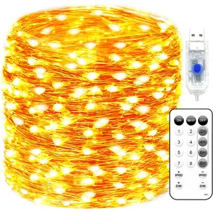 66FT 200 LED Fairy Lights – USB Copper Wire Twinkle Lights with Remote, Timer, 8 Modes, Waterproof for Bedroom, Dorm, Party, Xmas Decor (Warm White