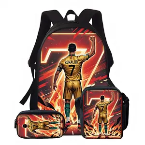 Back to School Gift 3pcs backpack No. 7 Football Player Silhouette Print Bookbag/School Bag with Lunch Box & Pencil Bag for Elementary to Middle