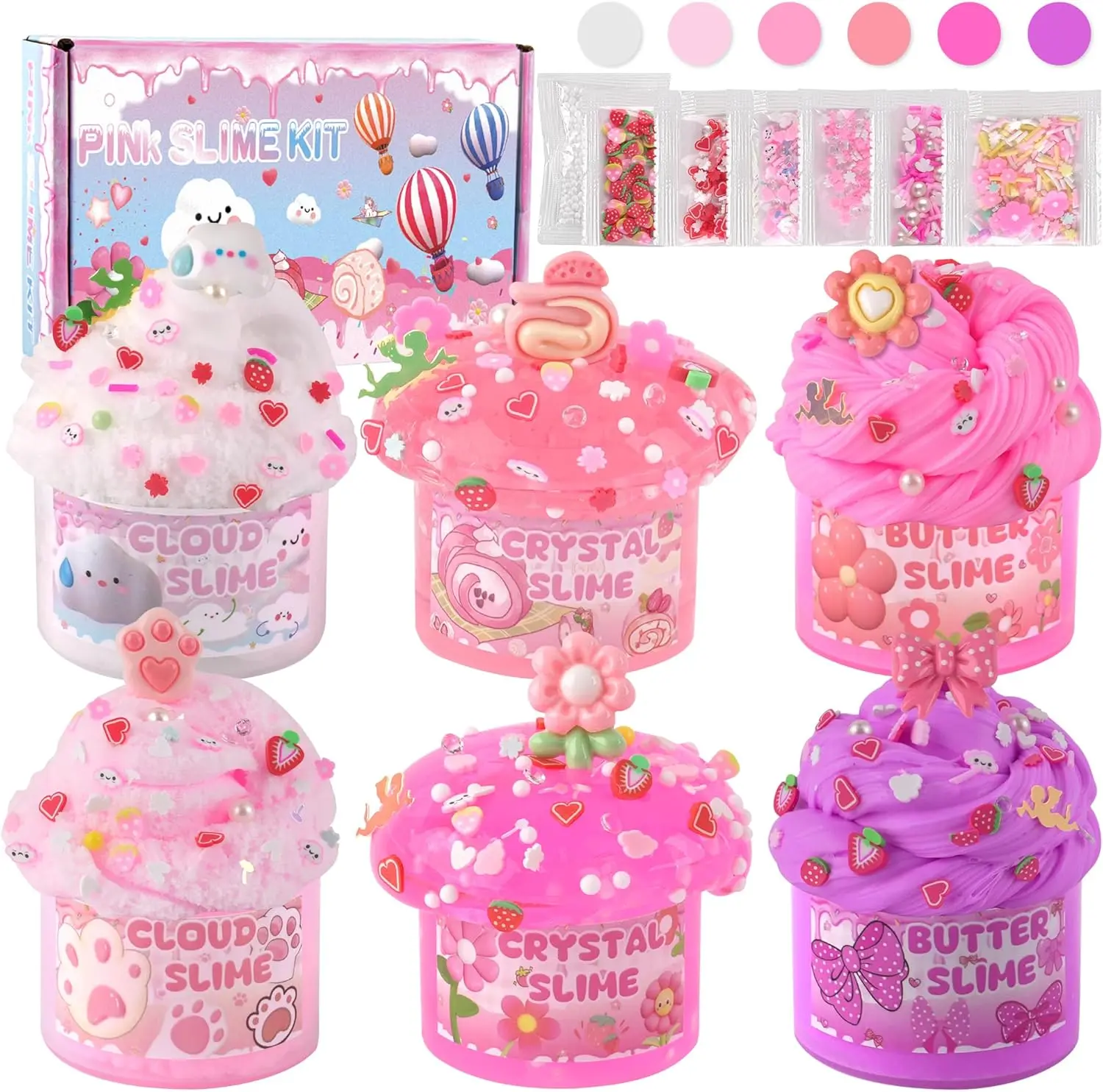 6 Pack Slimes Obsidian, Pink Slime Kids, Cloud Slime kit for Girls Ages 8-12, Toys for Girls and Boys, for Kids Slime Set Party kit Goodie Bag Stuffers, 4 5 6 7 8 9 10 Year Old Girl Birthday Gift Cute Stuff