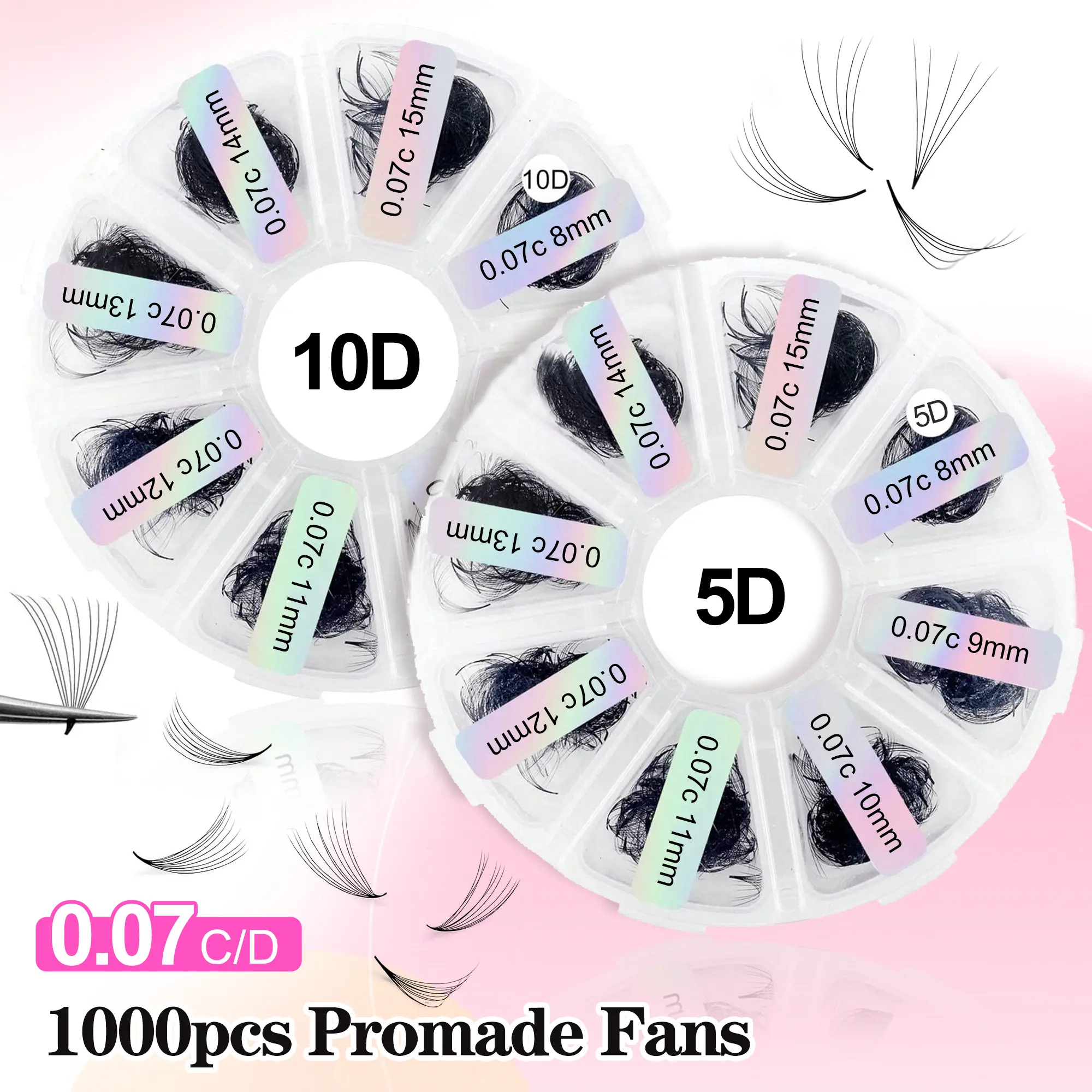 1000pcs 10D 5D Lashes, 8-15mm Length, 0.05 & 0.07 Thickness C/d Curl, Handmade Loose Volume Eyelashes for Nail Salon, Fluffy Volume Eyelashes, Fluffy False Eyelashes, Multiple Options Available, Eyelash Extensions
