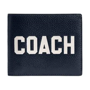 Coach 3-in-1 Wallet for Men – Monogram Print, Polished Pebbled Leather, Navy Blue