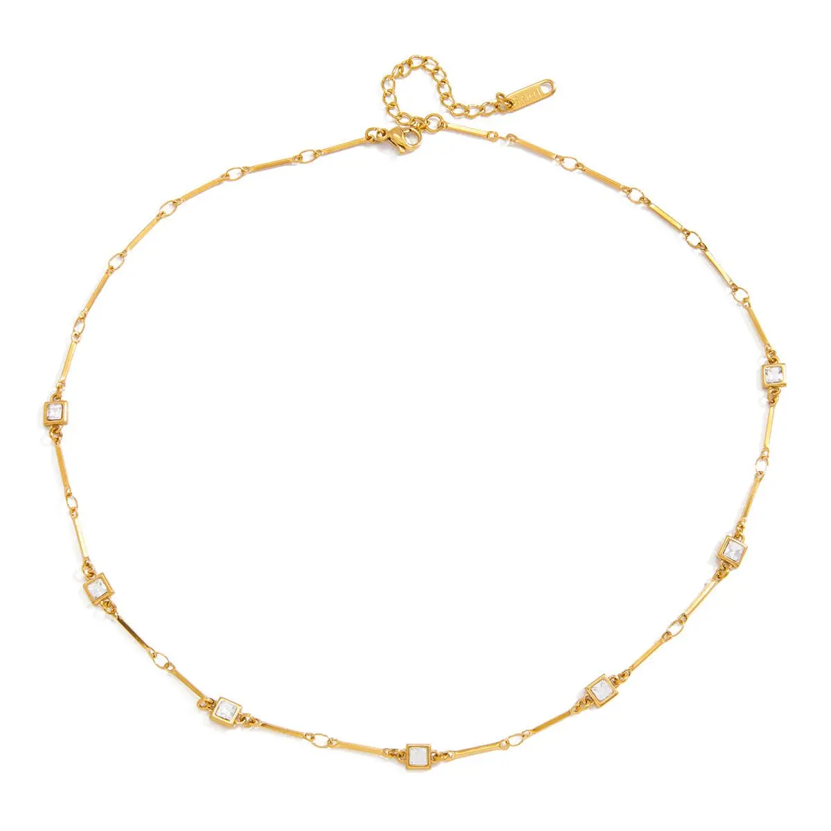 CZ Gold Bar Necklace Water Resistant