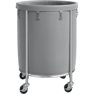 Laundry Basket with Wheels, 45 Gallons Rolling Laundry Hamper with Removable Bag and Steel Frame, Round Laundry Cart with 4 Casters, Ideal for Bedroom, Bathroom, Laundry Room, Gray