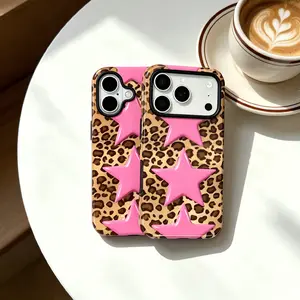 Leopard Print & Star Dual-Layer Phone Case — Trendy, Shockproof Case Compatible with iPhone 17, 16, 15, 14, 13 (2026 New Model) — Unisex Design