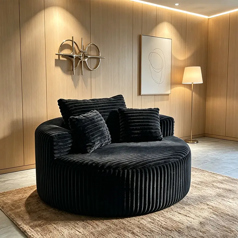 Round Modular Chaise Boneless Lounge Comfy Sofa, 55" Oversized Corduroy Upholstered Circular Sofa with 3 Free Pillows, Luxury Faux Fur Sleeper and Reading Couch, Deep Seat Armless Leisure Sofa with HIgh-resilience Foam for Living Room,Bedroom,Project Room