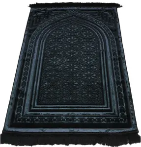 Luxury Velvet Islamic Prayer Rug Najma Black
