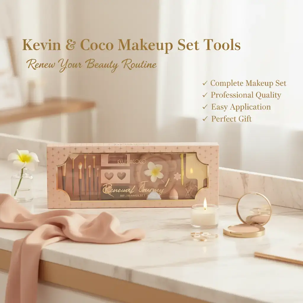 KEVIN&COCO Decorative Flower Accessory Makeup Kit - Durable Beauty Tool Set with Mirror, Flawless Applicators, Eyelash Curler, False Eyelashes for Daily Face & Eye Use, Gift Option, Cosmetic, Perfect Gift, Personal Beauty Upgrades